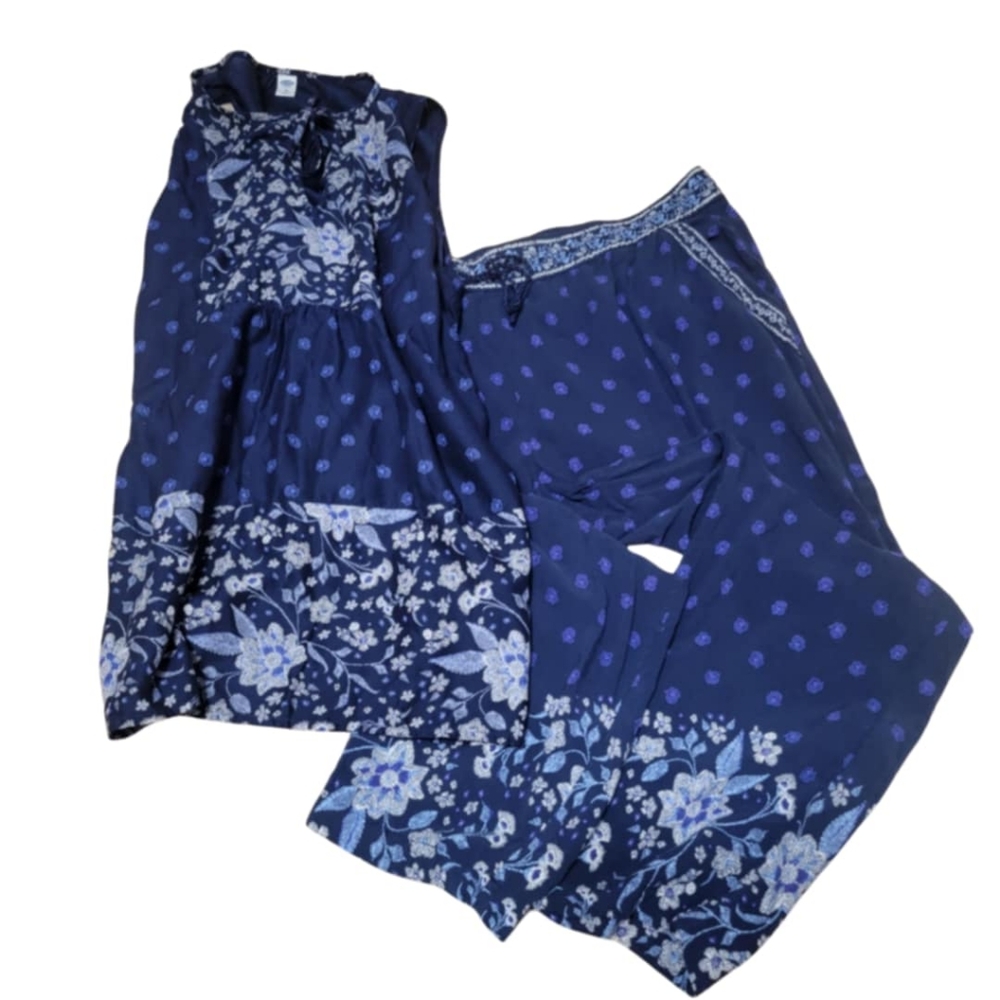 Old Navy 2 Piece Set Mid Rise Pants And Bib Front Boho Tank Blue Floral XL